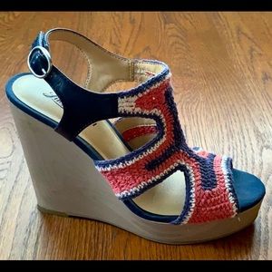 LUCKY BRAND CROCHET WEDGE SANDALS